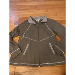 Sport Savvy, Women's green fitted long sleeve collared zip up sweater size large